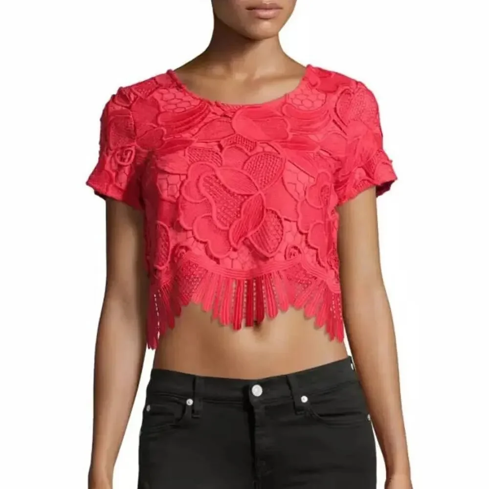 Lovers + Friends Daycation Coral Red Crochet Crop Top Size S